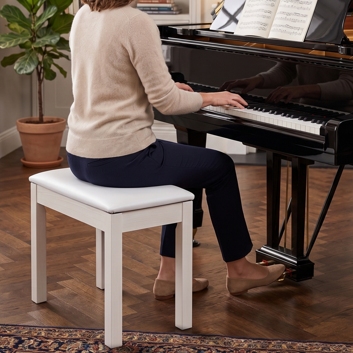 Artesia Piano Bench Vinyl laminated Cabinet, White
