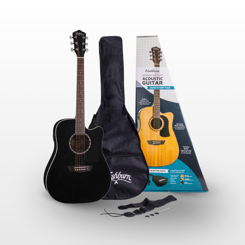 Washburn Apprentice Electro-Acoustic Guitar Pack, Black Color