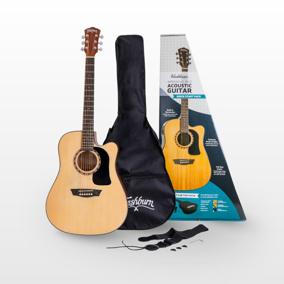 Washburn Apprentice D5CE Electro-Acoustic Guitar Pack, Natural