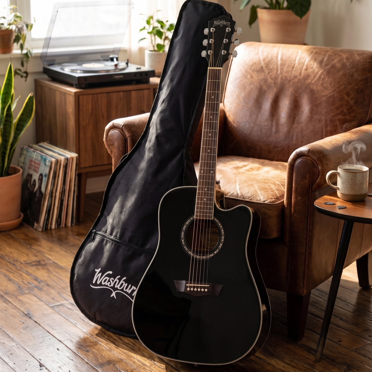 Washburn Apprentice Electro-Acoustic Guitar Pack, Black Color